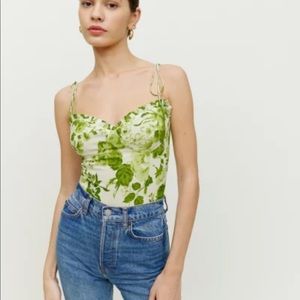 Reformation Green Floral Tank Top